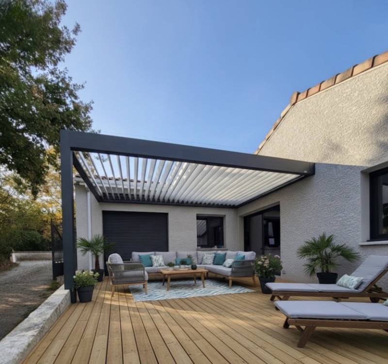 pergola alu bioclimatique en angle sur terrasse tarif