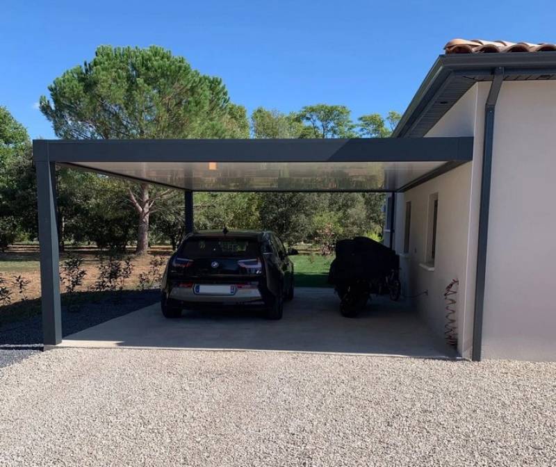 carport alu toit plat posé contre un mur sur mesure Toulouse et sa région