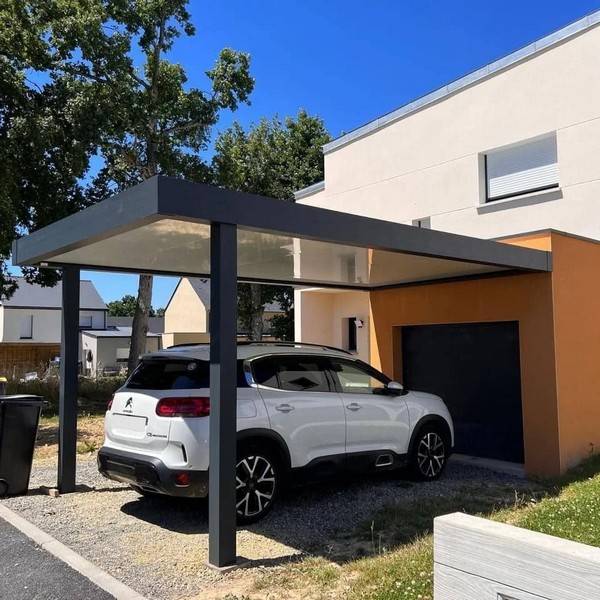 carport adossé toit plat 5x3m avec poteau déporté Toulouse Haute Garonne